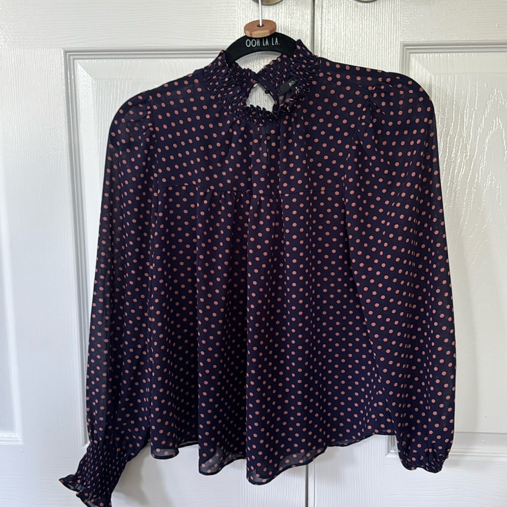 Blashe Sheer Polka Dot Mock Neck Swing Blouse